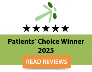 Patients' Choice Winner 2025 badge with provider logo and a banner that reads "Read Reviews"